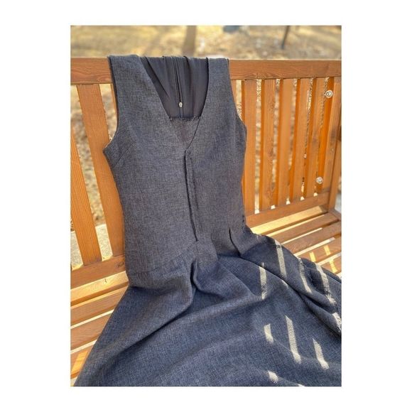 Hansen & Gretel Midi Dress Asymetric Sleeveless Raw Trim Grey Sz 1 - Picture 13 of 16